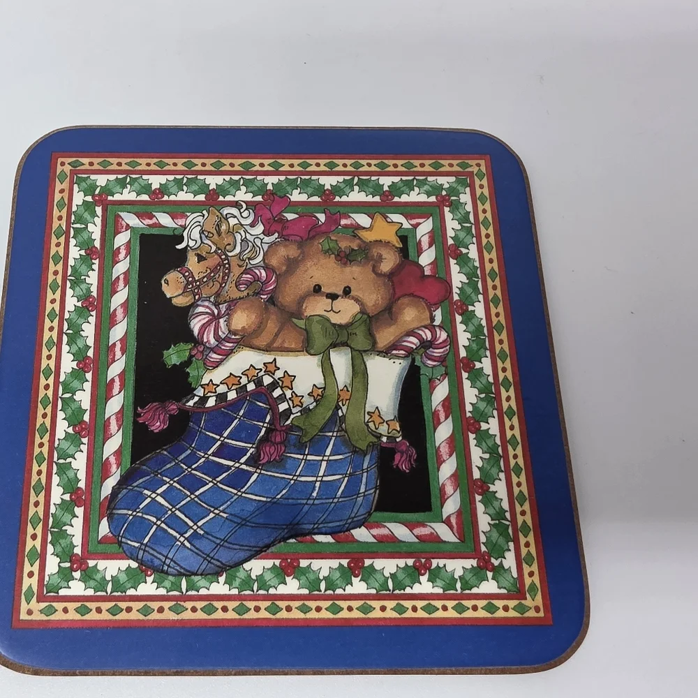 Pimpernel Coasters Bears Cjrostmas SET OF 6 vintage Cork Back
